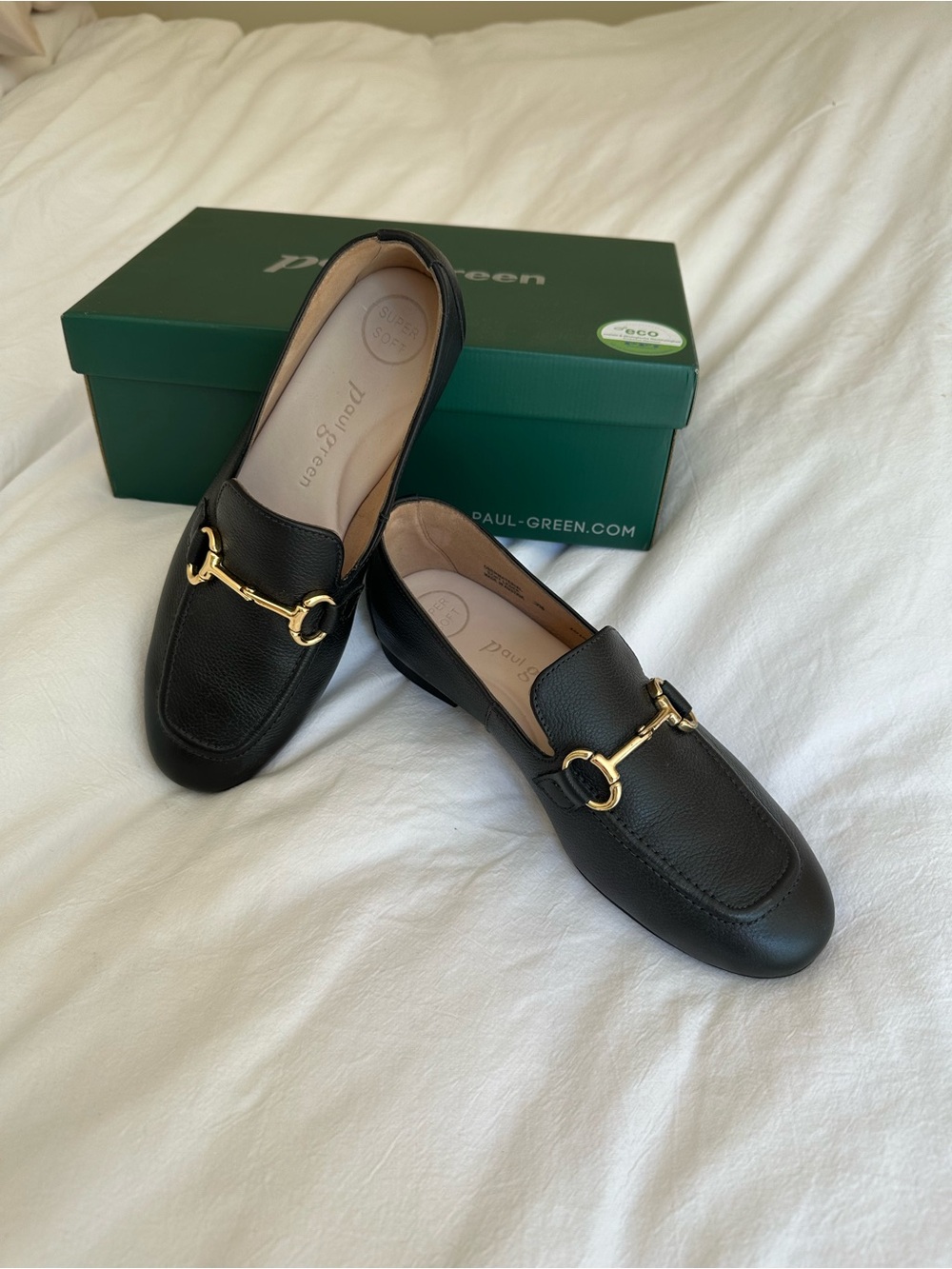 Paul Green Daphne Luxury Flats in Black Leather